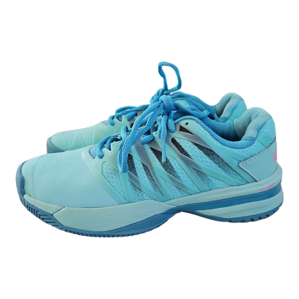 K-Swiss Women's Ultrashot 2 Tennis Shoes (Aruba Blue/Malibu Blue/Soft Neon Pink)